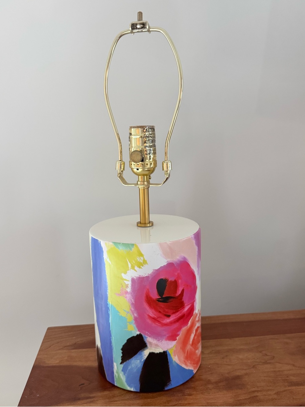 Kate Spade ceramic lamp  Floral abstract pink orange yellow blue peach purple.